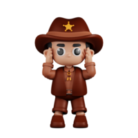 3d Charakter Sheriff schwindlig Pose. 3d machen isoliert auf transparent Hintergrund. png