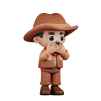 3d Character Cowboy Affraid Pose. 3d render isolated on transparent backdrop. png