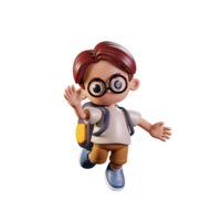 3d Character Student Happy Pose. 3d render isolated on transparent backdrop. png