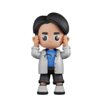 3d Character Doctor Dizzy Pose. 3d render isolated on transparent backdrop. png