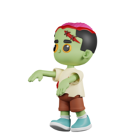 3d personagem zumbi mostrando arrepiante pose. 3d render isolado em transparente pano de fundo. png