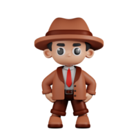 3d Character Detective Hero Stance Pose. 3d render isolated on transparent backdrop. png