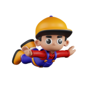 3d Character Mechanic Flying Pose. 3d render isolated on transparent backdrop. png