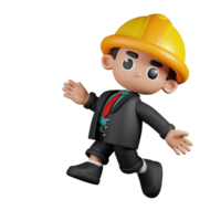 3d Character Engineer Happy Jumping Pose. 3d render isolated on transparent backdrop. png