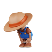 3d Character Farmer Taking A Break Pose. 3d render isolated on transparent backdrop. png