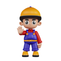 3d Character Mechanic Doing The Stop Sign Pose. 3d render isolated on transparent backdrop. png