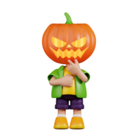 3d Character Pumpkin Curious Pose. 3d render isolated on transparent backdrop. png