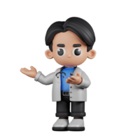 3d Character Doctor Presenting Pose. 3d render isolated on transparent backdrop. png