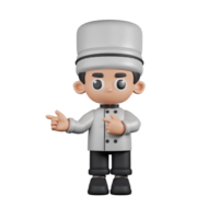 3d Character Chef Pointing Fingers In Direction Pose. 3d render isolated on transparent backdrop. png