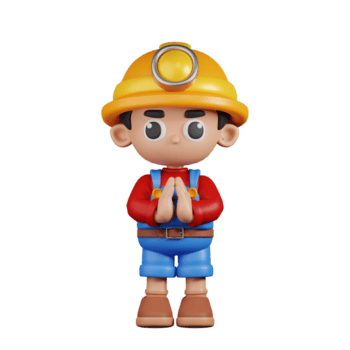 3d personaggio minatore scusandosi posa. 3d rendere isolato su trasparente sfondo. png