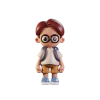 3d Character Student Standing Pose. 3d render isolated on transparent backdrop. png