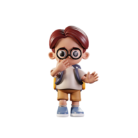 3d Character Student Surprised Pose. 3d render isolated on transparent backdrop. png