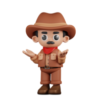 3d Character Cowboy Confused Pose. 3d render isolated on transparent backdrop. png