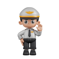 3d Character Pilot Hands Up Pose. 3d render isolated on transparent backdrop. png