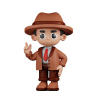 3d Character Detective Giving Advise Pose. 3d render isolated on transparent backdrop. png