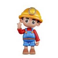 3d personagem mineiro dando mini amor pose. 3d render isolado em transparente pano de fundo. png