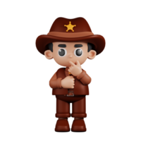 3d Character Sheriff Curious Poses. 3d render isolated on transparent backdrop. png