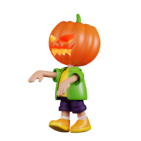 3d Character Pumpkin Showing Creepy Pose. 3d render isolated on transparent backdrop. png