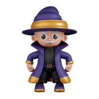 3d Character Wizard Hero Stance Pose. 3d render isolated on transparent backdrop. png