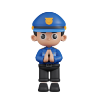 3d Character Policeman Apologizing Pose. 3d render isolated on transparent backdrop. png