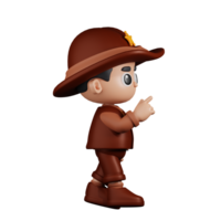 3d Character Sheriff Touch Pose. 3d render isolated on transparent backdrop. png