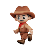 3d Character Cowboy Running Pose. 3d render isolated on transparent backdrop. png