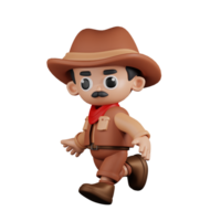 3d karakter cowboy rennen houding. 3d geven geïsoleerd Aan transparant achtergrond. png