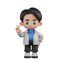 3d personagem médico mostrando Paz placa pose. 3d render isolado em transparente pano de fundo. png