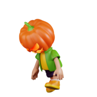 3d Character Pumpkin Tired Walk Pose. 3d render isolated on transparent backdrop. png