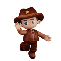 3d Character Sheriff Happy Pose. 3d render isolated on transparent backdrop. png