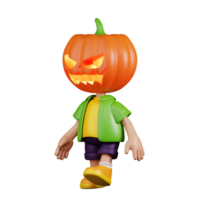 3d Character Pumpkin Walking Pose. 3d render isolated on transparent backdrop. png