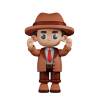 3d personaje detective emocionado pose. 3d hacer aislado en transparente fondo. png