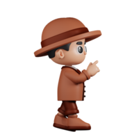 3d Character Detective Touch Pose. 3d render isolated on transparent backdrop. png