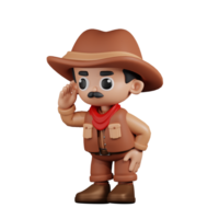 3d Character Cowboy Looking Pose. 3d render isolated on transparent backdrop. png