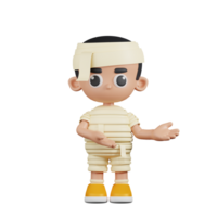 3d Character Mummy Pointing To Something Pose. 3d render isolated on transparent backdrop. png