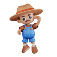 3d Character Farmer Congrats Pose. 3d render isolated on transparent backdrop. png