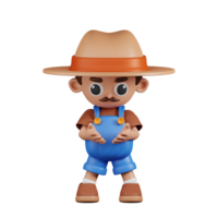 3d Character Farmer Holding Something Pose. 3d render isolated on transparent backdrop. png