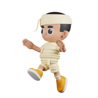 3d Character Mummy Jumping Pose. 3d render isolated on transparent backdrop. png