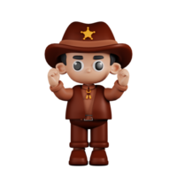 3d Character Sheriff Excited Pose. 3d render isolated on transparent backdrop. png