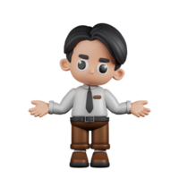 3d Character Businessman Doing The No Idea Pose. 3d render isolated on transparent backdrop. png