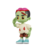 3d personnage zombi à la recherche pour quelque chose pose. 3d rendre isolé sur transparent toile de fond. png