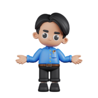 3d Character Teacher Doing The No Idea Pose. 3d render isolated on transparent backdrop. png