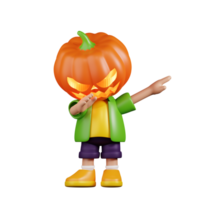 3d personnage citrouille montrant touche pose. 3d rendre isolé sur transparent toile de fond. png