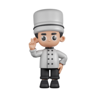 3d Character Chef Pointing Up Pose. 3d render isolated on transparent backdrop. png