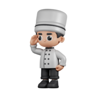 3d Character Chef Giving Salute Pose. 3d render isolated on transparent backdrop. png