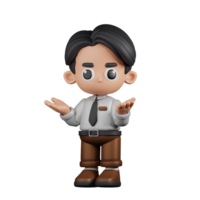 3d Character Businessman Confused Pose. 3d render isolated on transparent backdrop. png