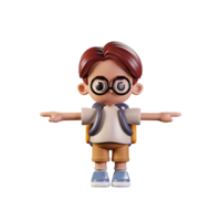 3d Character Student T Pose. 3d render isolated on transparent backdrop. png