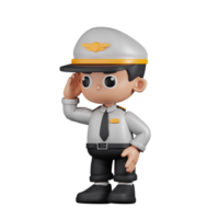 3d Character Pilot Looking Pose. 3d render isolated on transparent backdrop. png