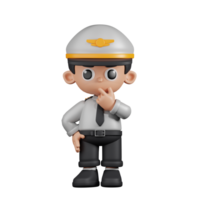 3d Character Pilot Curious Pose. 3d render isolated on transparent backdrop. png