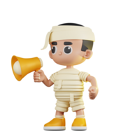 3d Character Mummy Yelling on a Speaker Pose. 3d render isolated on transparent backdrop. png